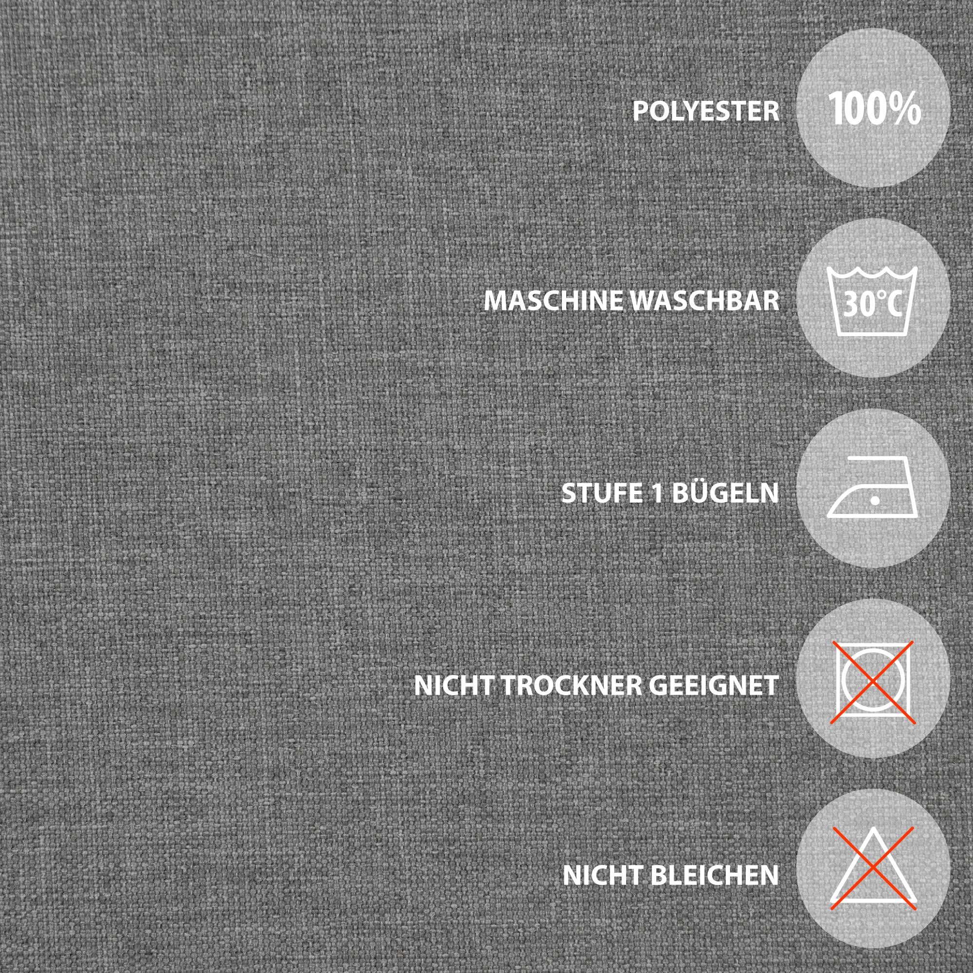 Waschanleitung für Thermo-Vorhang aus Polyester mit Kombiband, maschinenwaschbar bei 30°C