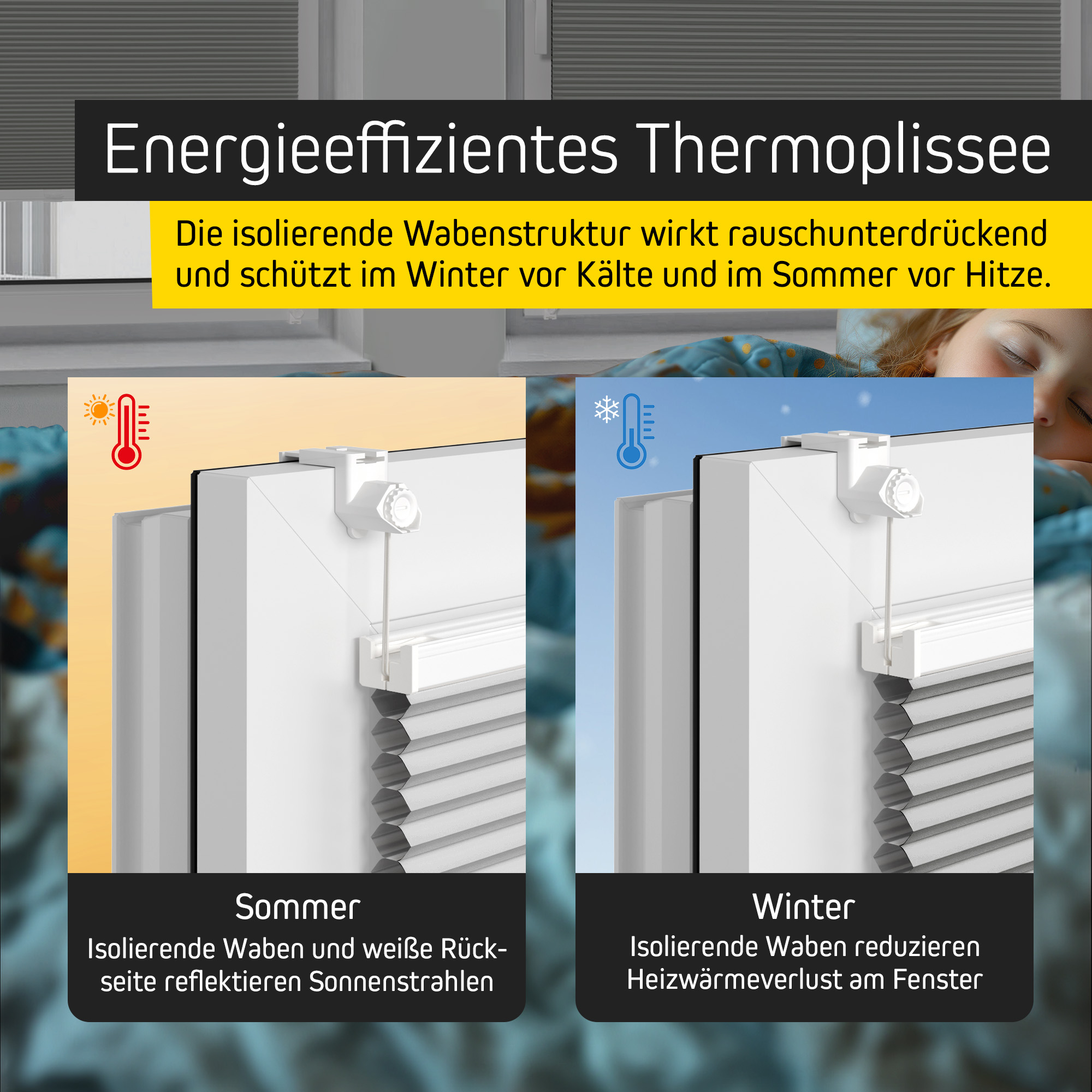 Energieeffizientes Wabenplissee für Temperaturregulierung im Sommer und Winter