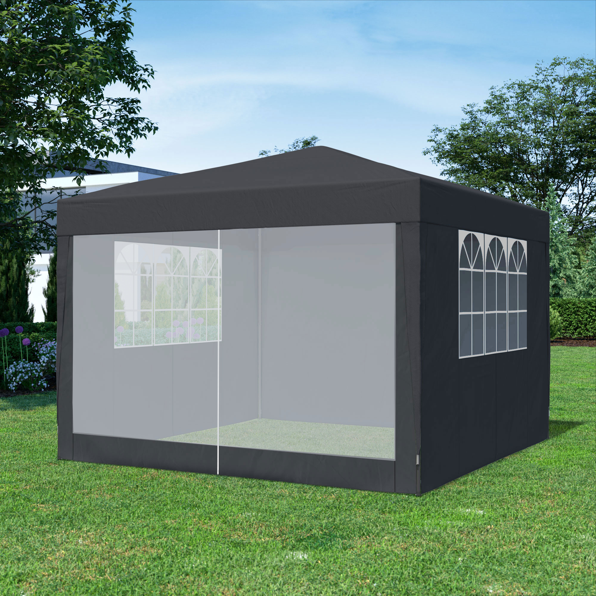Seitenwand für Steckpavillon SP-3 im Gartenumfeld