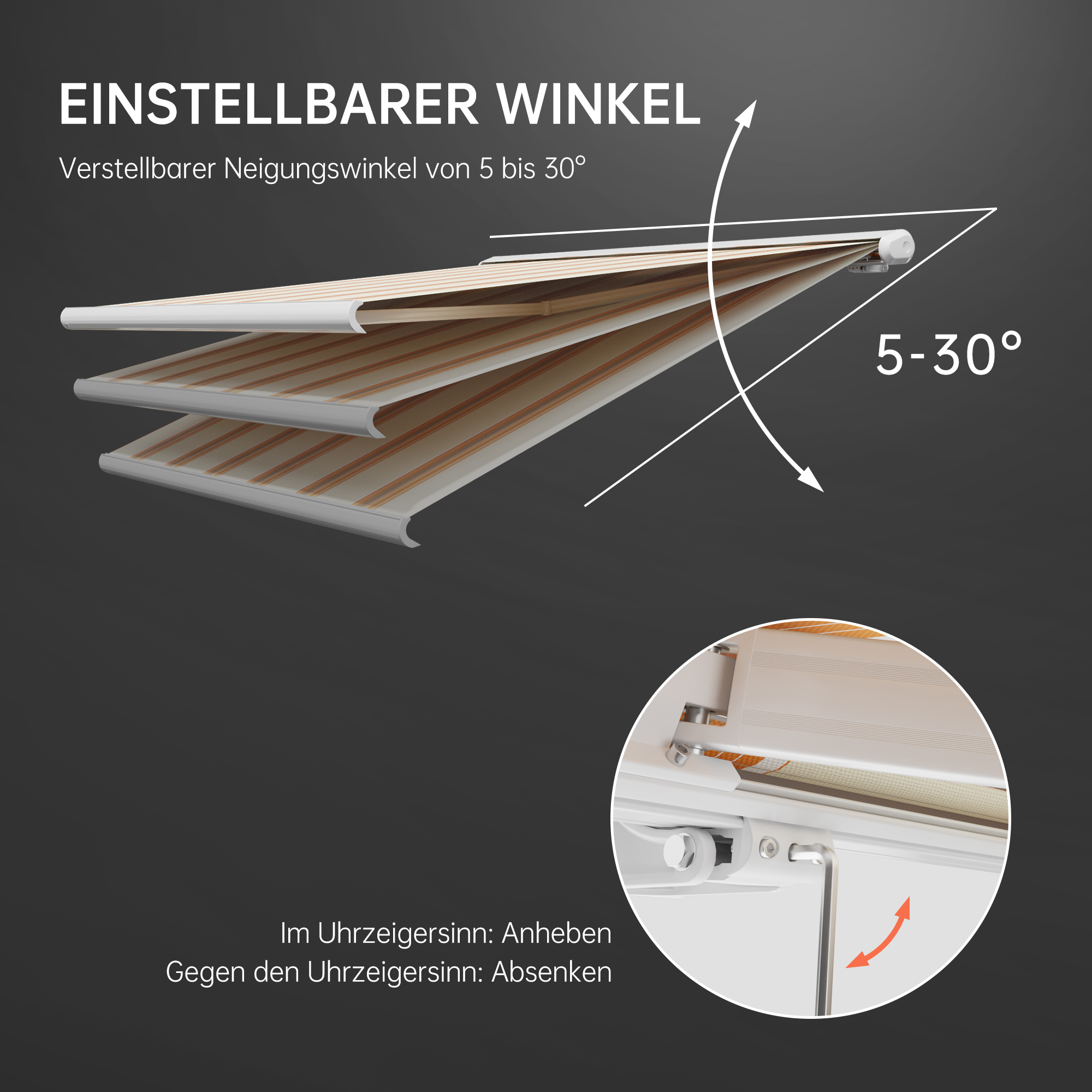 slider_image_01929052ea0c74778733bc7668049ac2 Kassettenmarkise mit verstellbarem Neigungswinkel von 5 bis 30 Grad